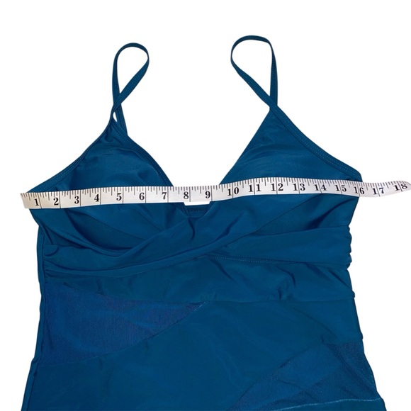 Teal Blue One Piece Swimsuit with Mesh Accents - Picture 11 of 11